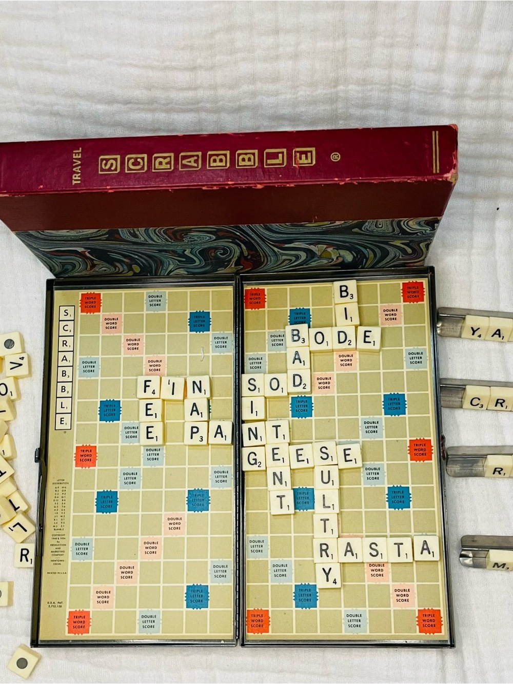 Vintage MCM 1954 Magnetic Scrabble Travel Edition Mini Set with Slip Case